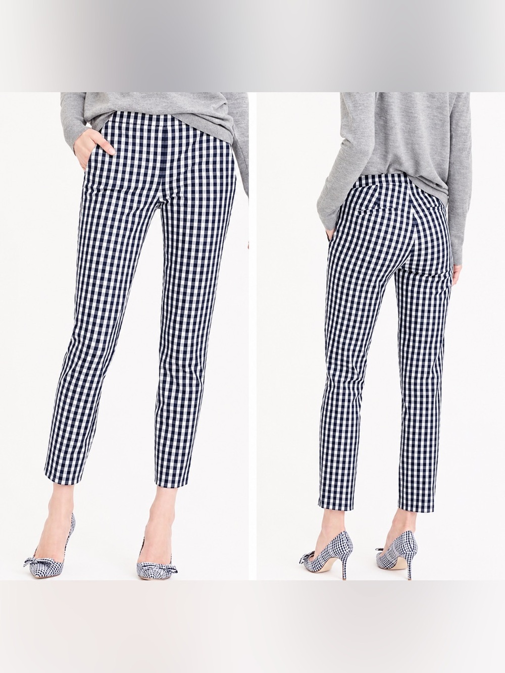 J.Crew Martie Navy White Gingham Ankle Pants Crop Slim Stretch Preppy